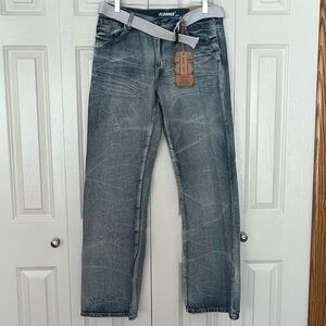 Flypaper NWT Boys Size 20 Bootcut Light Faded Wash Jeans With Whiskering Belted